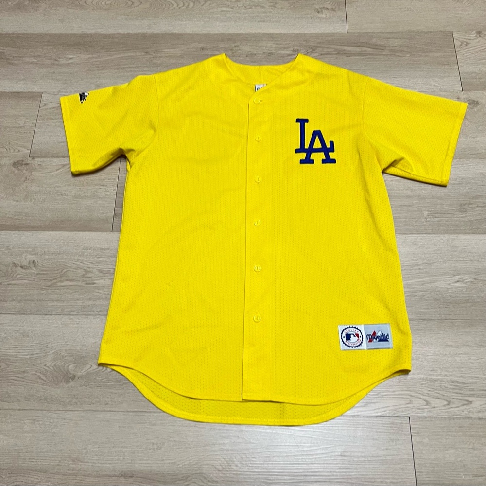 Rare Vintage Majestic LA Dodgers Lakers Yellow Baseball Jersey Size Large